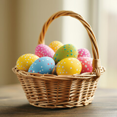 Happy easter, Easter painted eggs in the basket