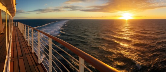 Panoramic view of the sea with sunset, view from a cruise ship