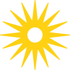 Vector cartoon yellow sun. Shining light rays. Summer Isolated vector illustration.