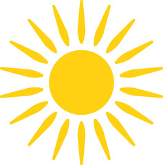 Vector cartoon yellow sun. Shining light rays. Summer Isolated vector illustration.