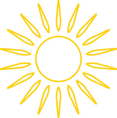 Vector cartoon yellow sun. Shining light rays. Summer Isolated vector illustration.