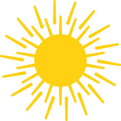 Vector cartoon yellow sun. Shining light rays. Summer Isolated vector illustration.