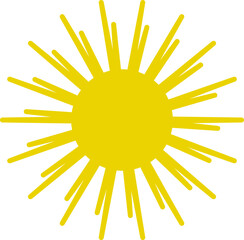 Vector cartoon yellow sun. Shining light rays. Summer Isolated vector illustration.
