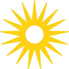 Vector cartoon yellow sun. Shining light rays. Summer Isolated vector illustration.