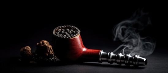 Cigarette pipe and smoke on dark background