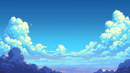 Fototapeta na wymiar clouds in the sky in pixel art style, pixel art landscape background wallpaper, cloudy background