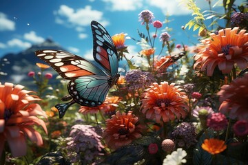 Fototapeta na wymiar Butterflies in a flower garden