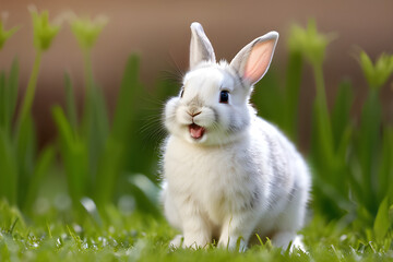rabbit in grass. Generative AI.
