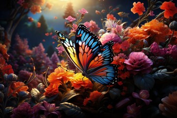 Fototapeta na wymiar Butterflies in a flower garden