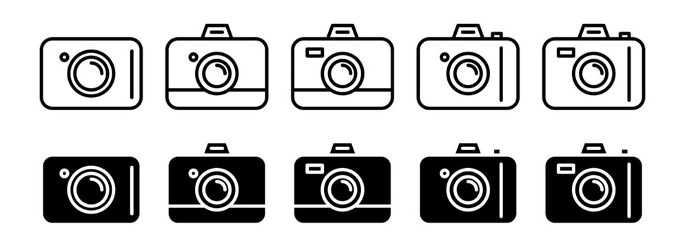 camera icon set. photography photo shoot camera vector symbol. camera UI buttons in black color