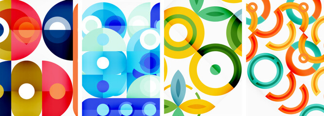 Circles and rings geometric backgrounds. Posters for wallpaper, business card, cover, poster, banner, brochure, header, website