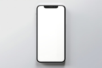 Smartphone mit leerem weißen Bildschirm, auf weiß grauem Hintergrund 