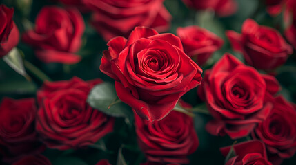 close up of red rose bouquet.for valentines day holiday, generative ai