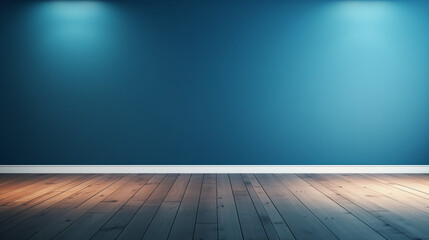 Minimalist Scene with Light Blue Walls and Wooden Floor, Embracing Simplicity and Elegance, Illuminated by Studio Lighting for a Clean and Modern Aesthetic