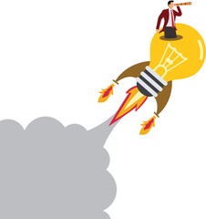 Leadership,Rocket,Solution, Light Bulb,Flying, Direction, Businessman