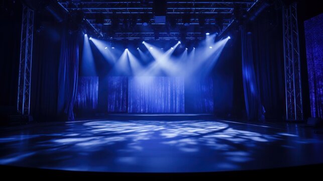 Empty stage with monochromatic colors and led panels modern stage, Stage lighting. Entertainment show