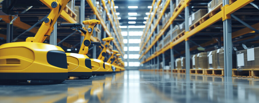 robotic arms working in warehouse. Automation manufacturing concept