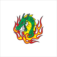 Vector dragon decorated with flames can be used as graphic design 