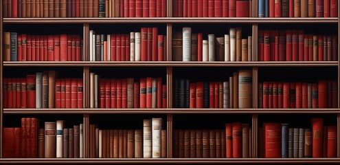 Rows of books on shelves in a library. generative AI