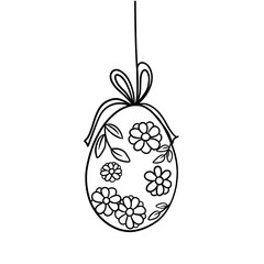 Hanging painted easter egg  with bow ribbon hand drawn 