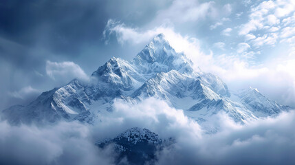 Obraz premium Majestic mountain peaks piercing through clouds
