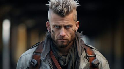 Obraz premium Profile shot of a middle aged punker with a mohawk