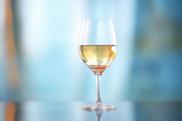 white wine glass with reflection on shiny surface