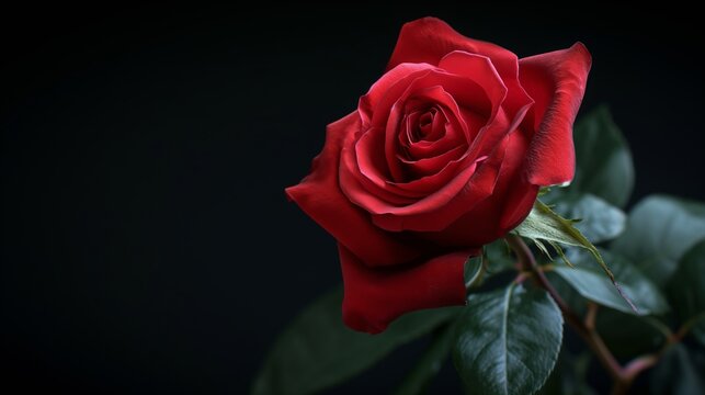 Fresh red rose flower in a black background