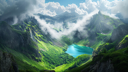 Lake in the mountains, Virgin nature.  - obrazy, fototapety, plakaty
