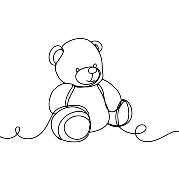 Cute teddy bear one line art drawing 