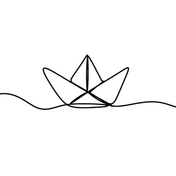 recommend clip art: Paper boat in the sea one line art drawing 