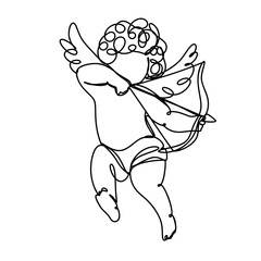 Cupid with bow and arrow flying one line art