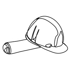 Safety hat with a roll of blueprint one line art
