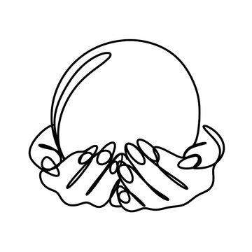 recommend clip art: Witch hand holding a crystal ball one line art