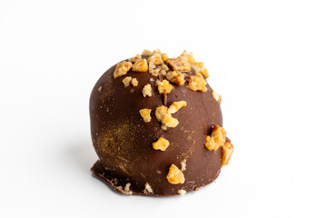 different types of chocolate bonbons on white background