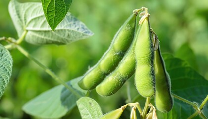 Soy pods on a green natural background
