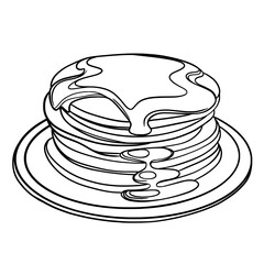 Pancake with honey on dish hand drawing 