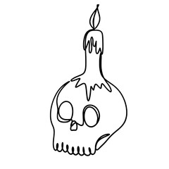Skull with candle one line drawing 