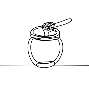 recommend clip art: Honey in jar with dipper drip one line drawing 