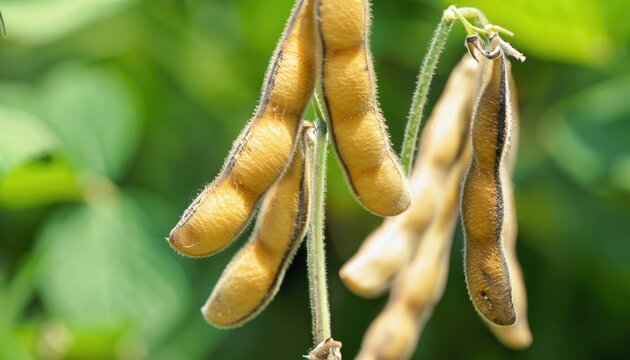 Soy pods on a green natural background