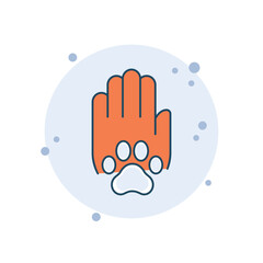 Cartoon hand with animal paw icon vector illustration. Pet friend human on bubbles background. Animals help sign concept.
