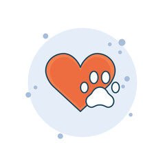Cartoon pet paw icon vector illustration. Friend pet on bubbles background. Animal love sign concept.