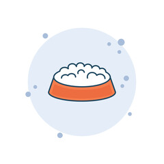 Cartoon food bowl icon vector illustration. Dry food bowl on bubbles background. Pets food sign concept.