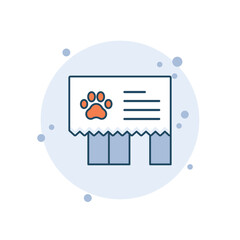 Cartoon animal shelter icon vector illustration. Tear-off sheet on bubbles background. Adopt a pet sign concept.