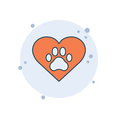Cartoon pet paw icon vector illustration. Friend pet on bubbles background. Animal love sign concept.