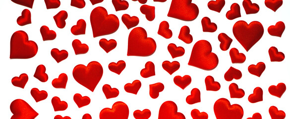 Red hearts on a white background. Isolated on white. Background for a postcard