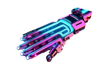AI technology, neon effect, robot's metallic finger. Ai Generated