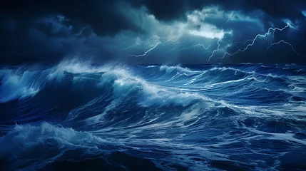 Foto op Canvas stormy night at sea turbulent waves and fierce rain © Aura