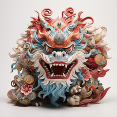 Fototapeta na wymiar Gorgeous portrait of a captivating dragon figure, shining against a clean white background. Artistic details and the grandeur of Chinese culture are vividly portrayed in this elegant design