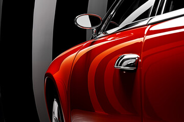 Abstract of polished red car with shiny chrome parts